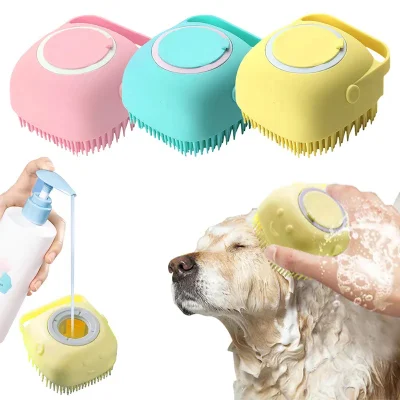 Cepillo de baño para perros, peine de silicona suave de seguridad para masaje con caja de champú, accesorios para mascotas, herramienta de aseo para ducha de gatos